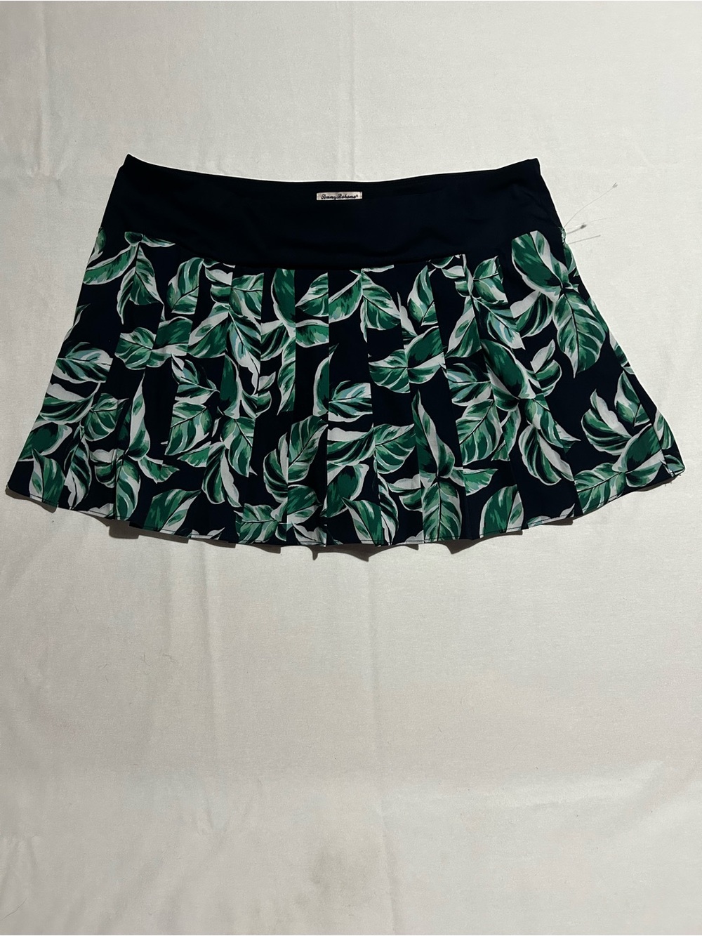 Tommy Bahama Navy Skater Skirt with Green Leaf Print